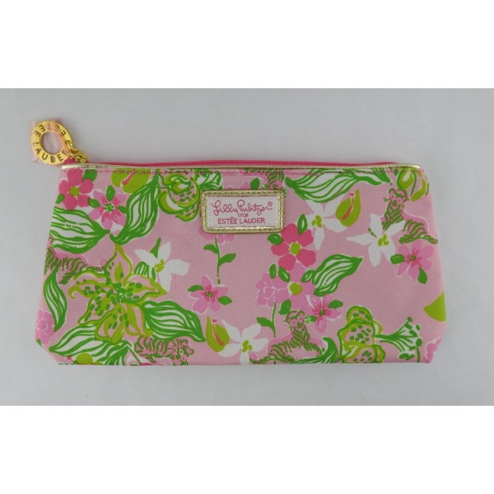 Lilly Pulitzer Estee Lauder Pink Green Floral Cosmetic Makeup Bag Pouch